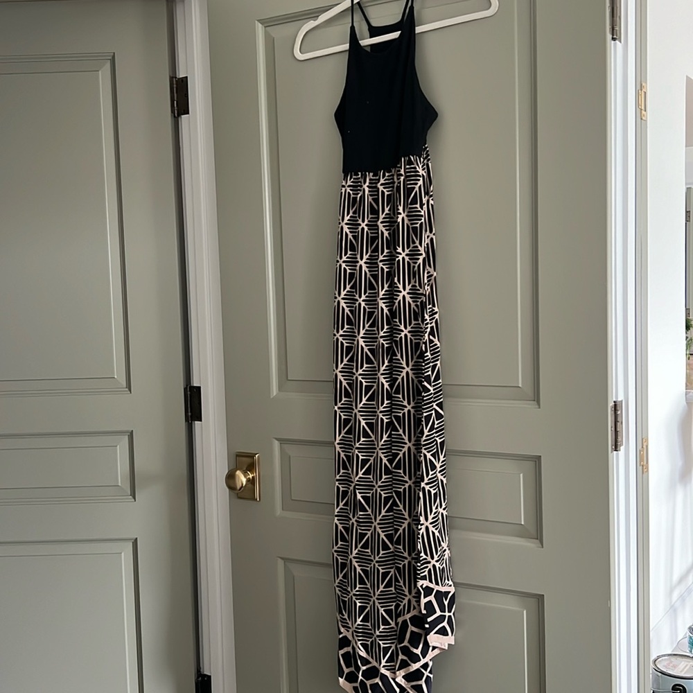 Crazy flattering maxi dress with stretchy racerback top, silk bottom